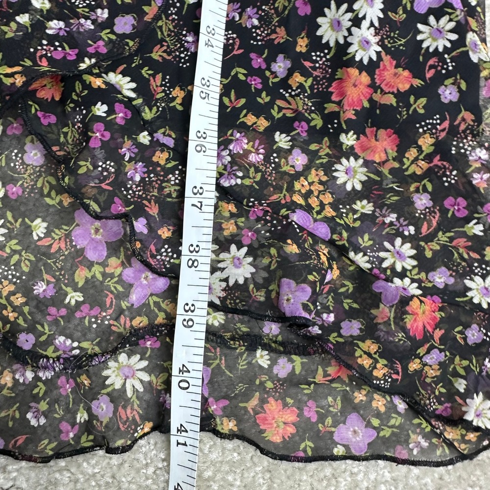 City Triangles Vintage 90s Floral Chiffon Ruffle Midi Dress Black Purple Size 11 - Picture 6 of 12
